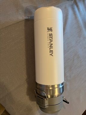 Stanley White and Stainless Steel Travel Vacuum Bottle